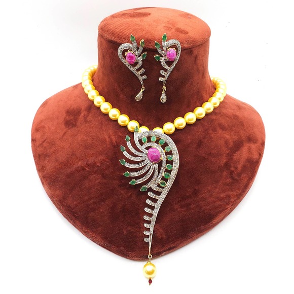 Diamond Necklace in Silver 925 with Earring - Picture 2 of 7